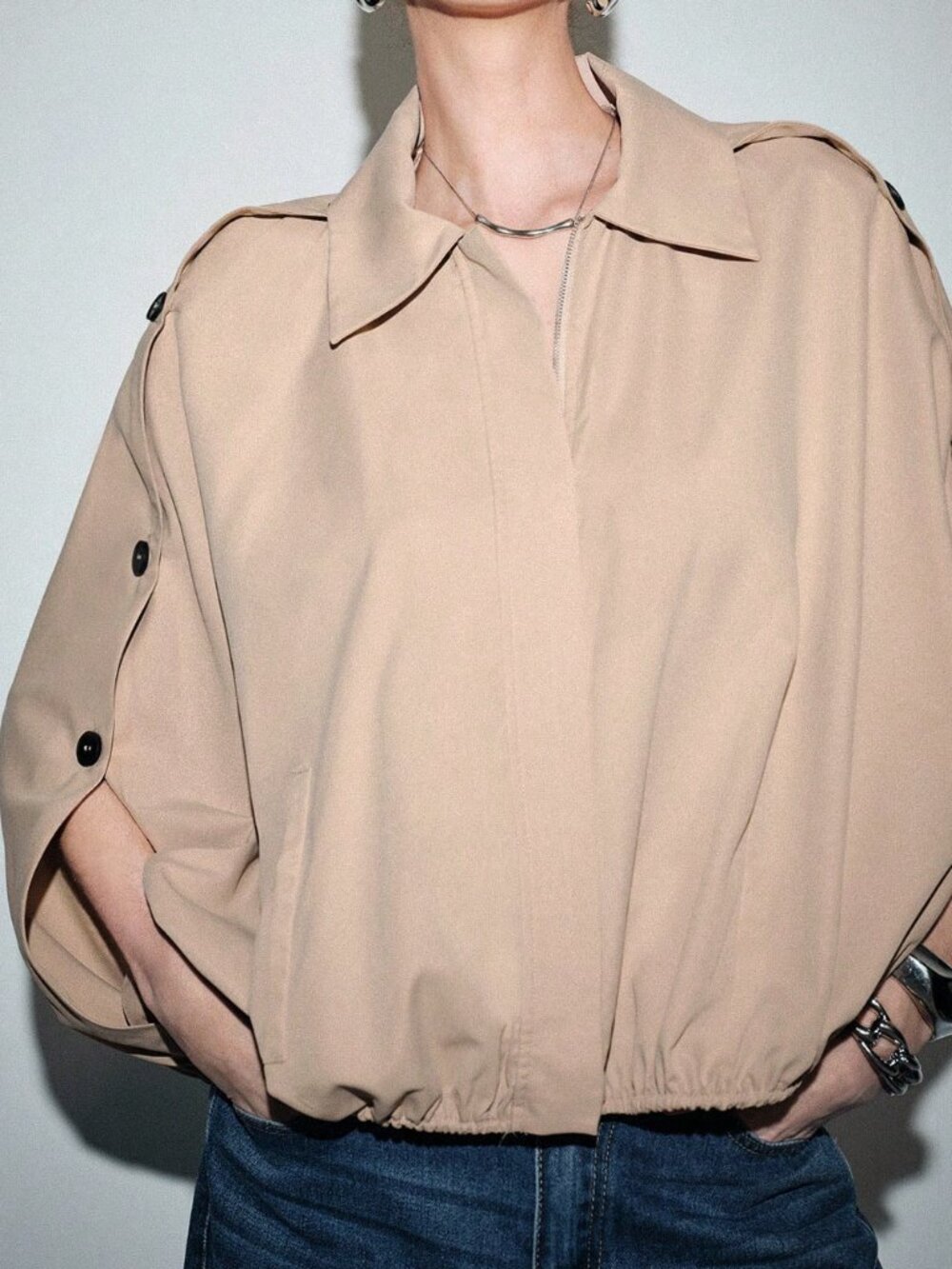 Khaki Casual Women's Lapel Long Sleeve Jacket - Picture 6 of 8